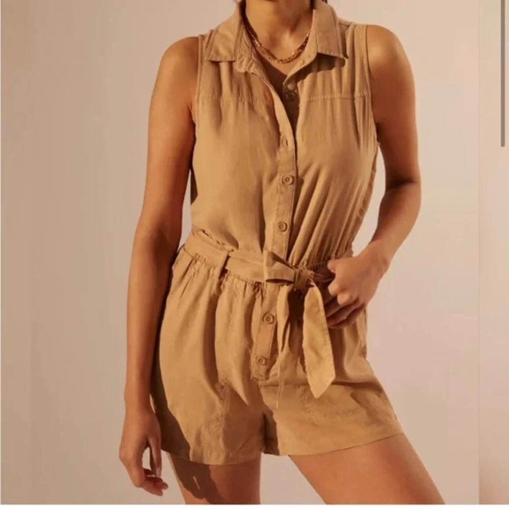 Anthropology button up utility romper size M